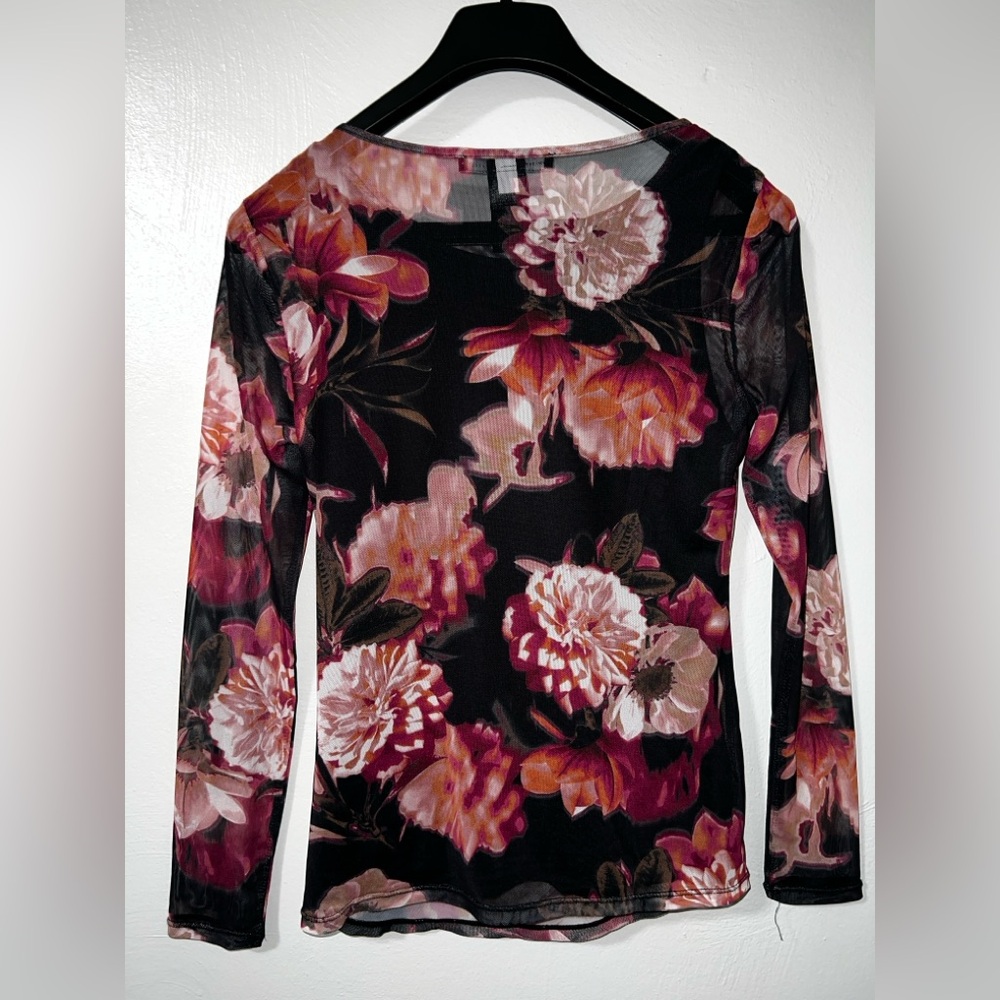 White House Black Market Floral Sheer Mesh Top - Long Sleeve With Camisole - Picture 4 of 5